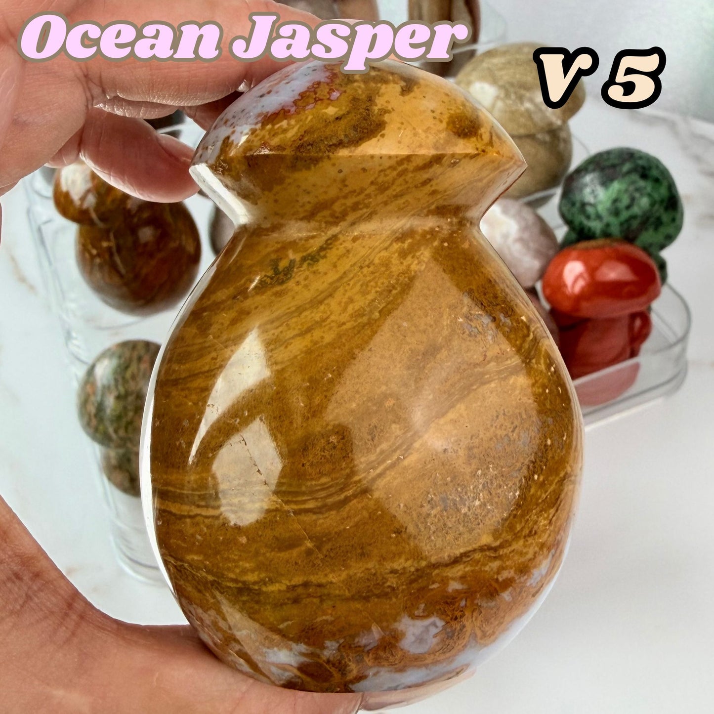 Ocean Jasper Mushroom Carving | V5