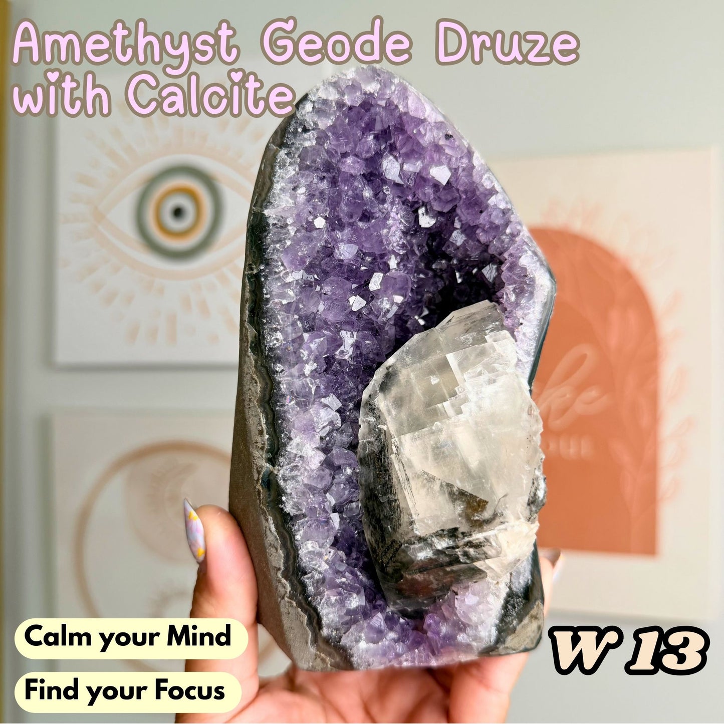 Amethyst Cathedral Geode with Large Calcite| W13