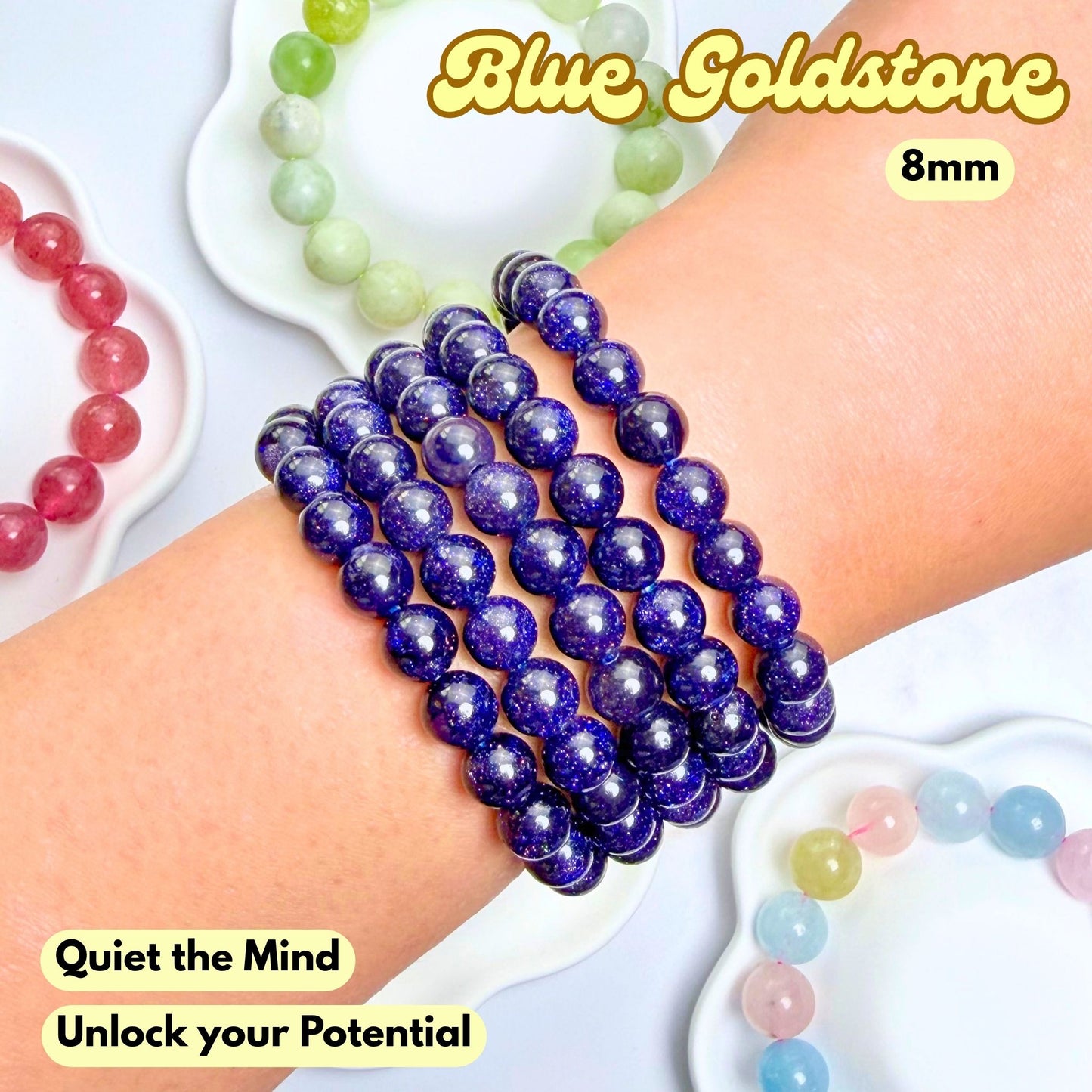 Blue Goldstone 8mm Bracelet | Synthetic