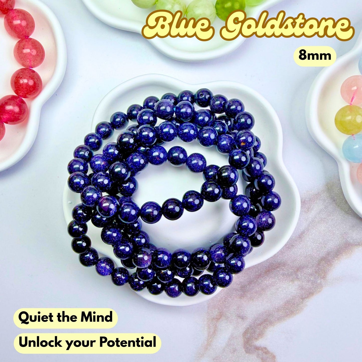 Blue Goldstone 8mm Bracelet | Synthetic