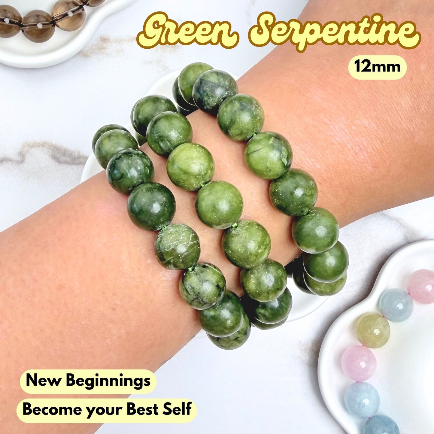Green Serpentine 12mm Bracelet