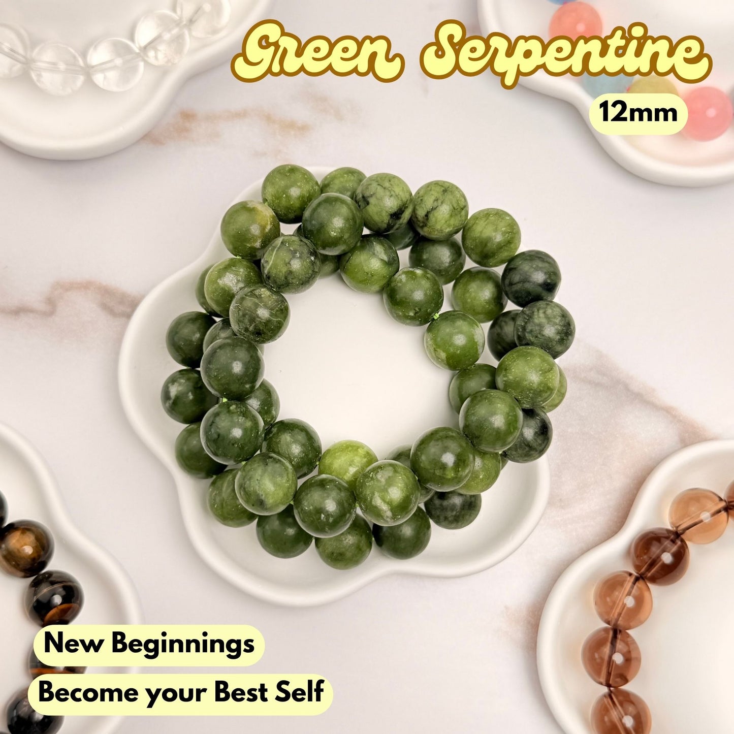 Green Serpentine 12mm Bracelet