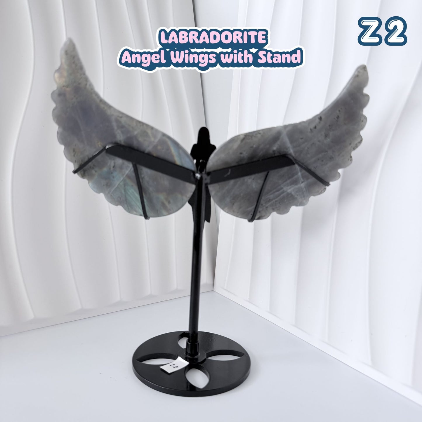 Labradorite Angel Wings with Stand | Z2