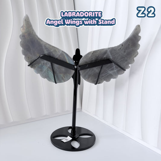 Labradorite Angel Wings with Stand | Z2