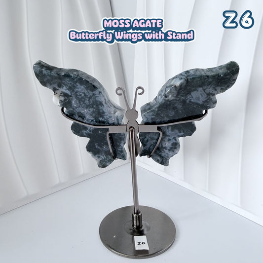 Moss Agate Butterfly Wings with Stand | Z6