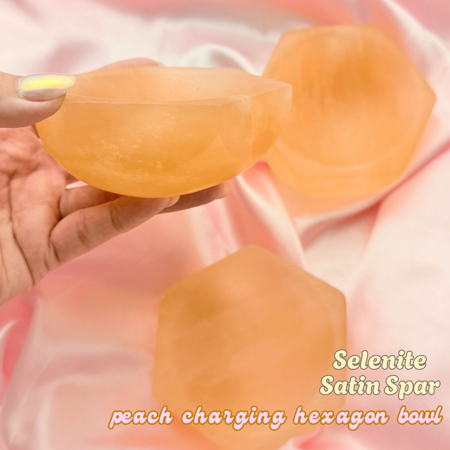 Selenite Peach Hexagon Charging Bowl - 3.5 inches