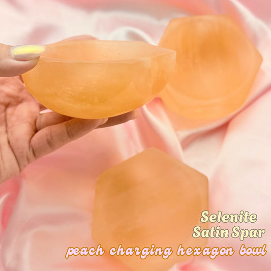 Selenite Peach Hexagon Charging Bowl - 3.5 inches