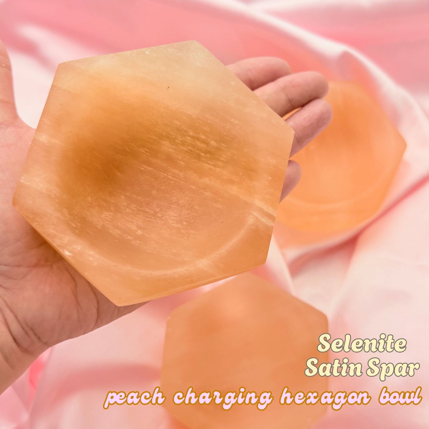Selenite Peach Hexagon Charging Bowl - 3.5 inches