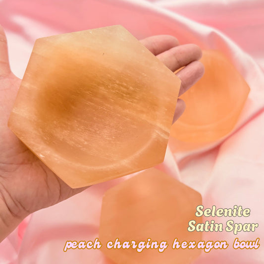 Selenite Peach Hexagon Charging Bowl - 3.5 inches