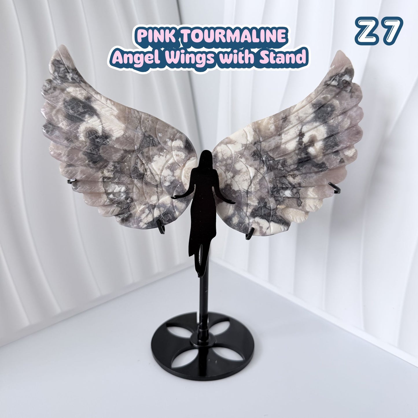 Pink Tourmaline Angel Wings with Stand | Z7