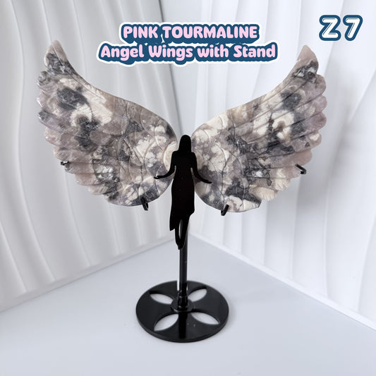 Pink Tourmaline Angel Wings with Stand | Z7