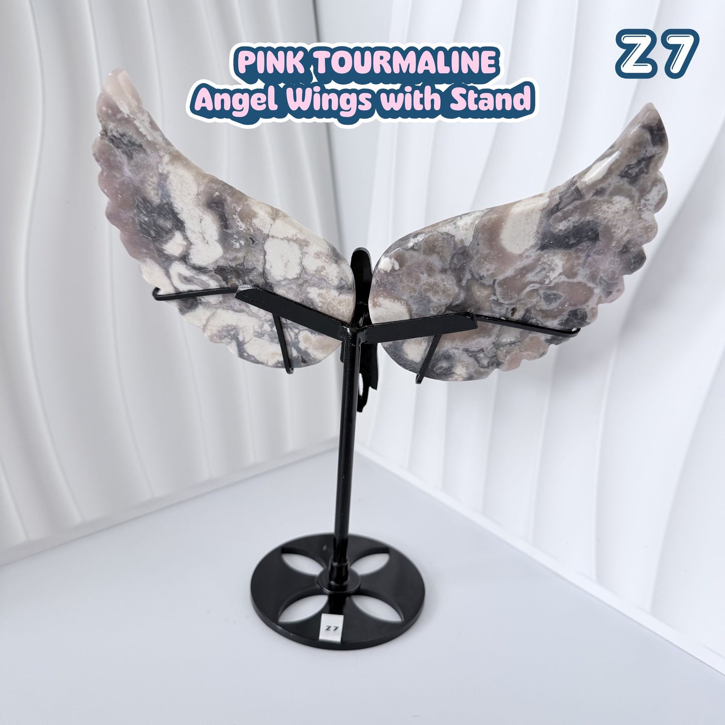 Pink Tourmaline Angel Wings with Stand | Z7