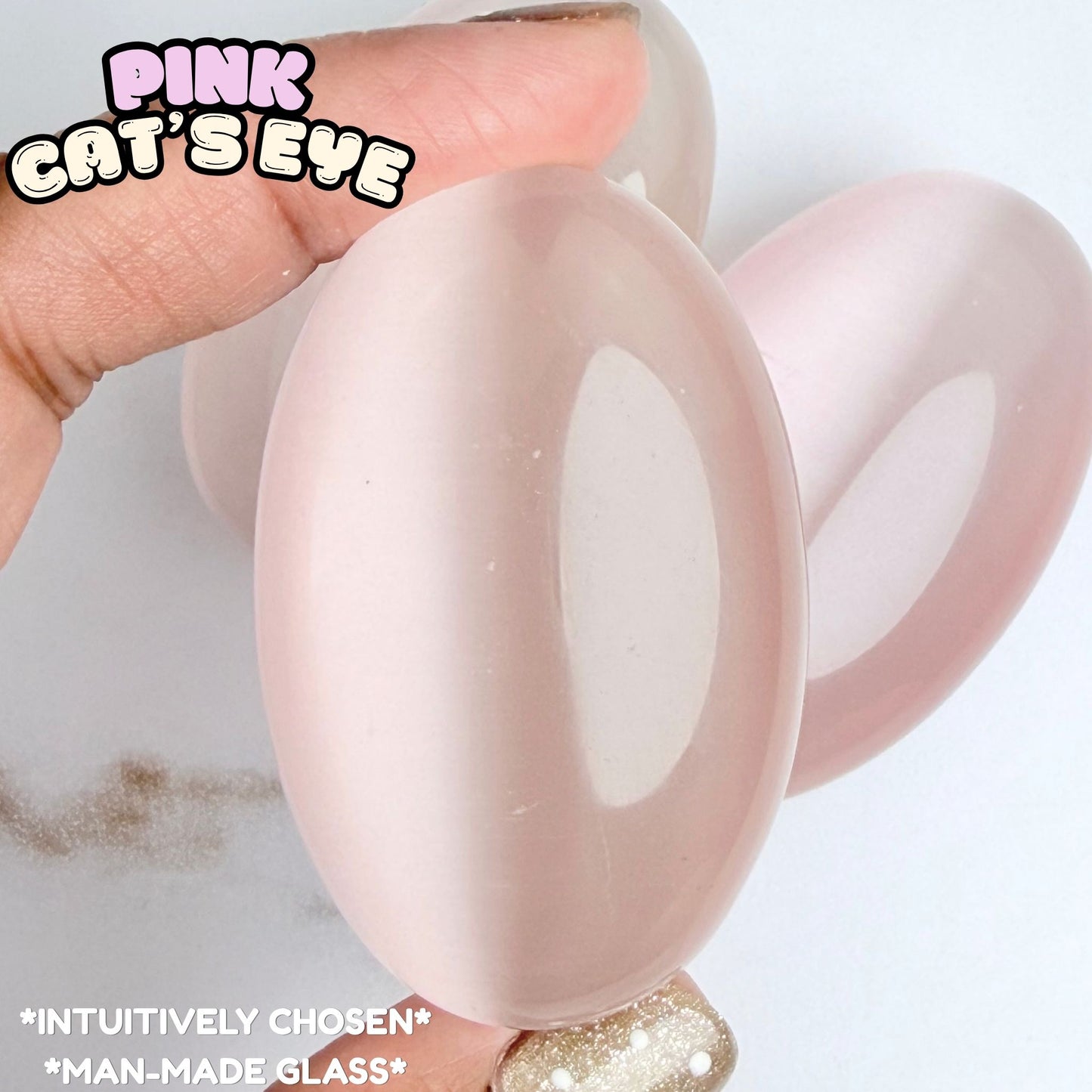 Pink Cat's Eye Palm Stone | Synthetic