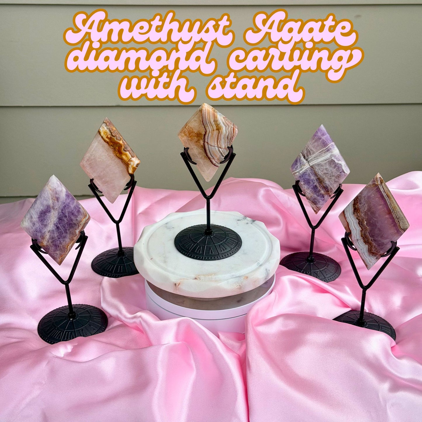 Mexican Amethyst with Crazy Lace Agate Diamond Carving with Stand | Q10