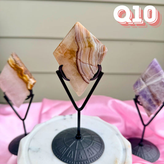 Mexican Amethyst with Crazy Lace Agate Diamond Carving with Stand | Q10