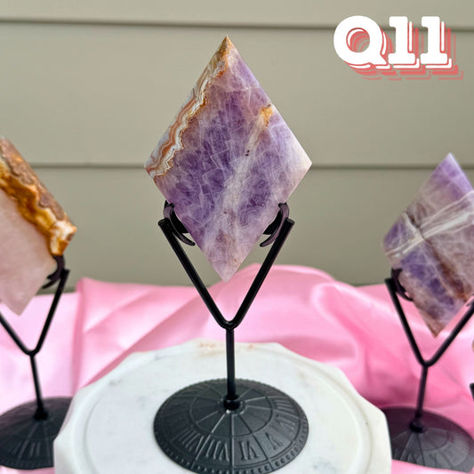 Mexican Amethyst with Crazy Lace Agate Diamond Carving with Stand | Q11