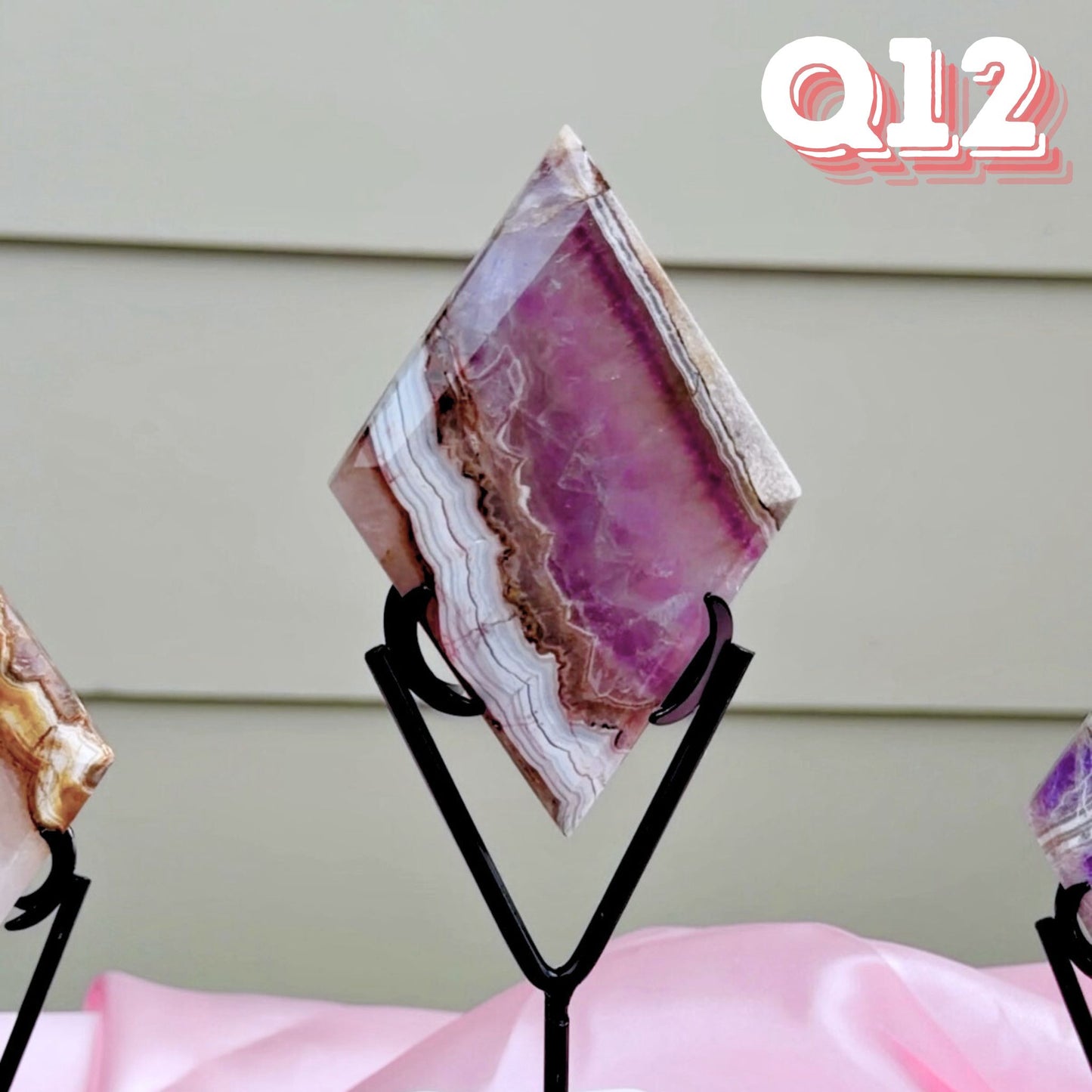 Mexican Amethyst with Crazy Lace Agate Diamond Carving with Stand | Q12
