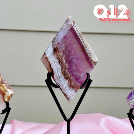 Mexican Amethyst with Crazy Lace Agate Diamond Carving with Stand | Q12