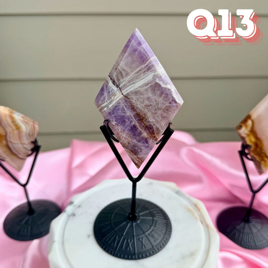 Mexican Amethyst with Crazy Lace Agate Diamond Carving with Stand | Q13