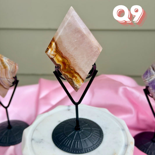 Mexican Amethyst with Crazy Lace Agate Diamond Carving with Stand | Q9