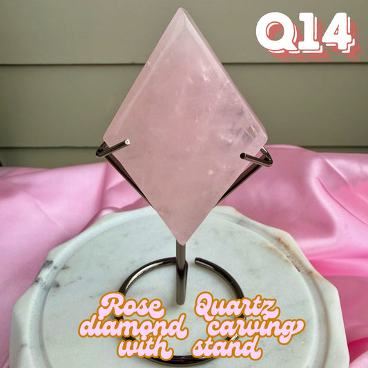 Rose Quartz Diamond Carving with Stand | Q14