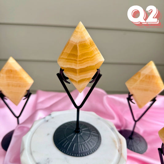 Yellow Calcite Diamond Carving with Stand | Q2