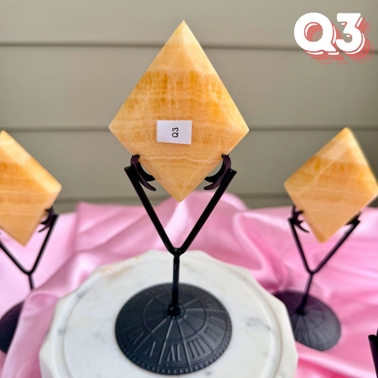 Yellow Calcite Diamond Carving with Stand | Q3
