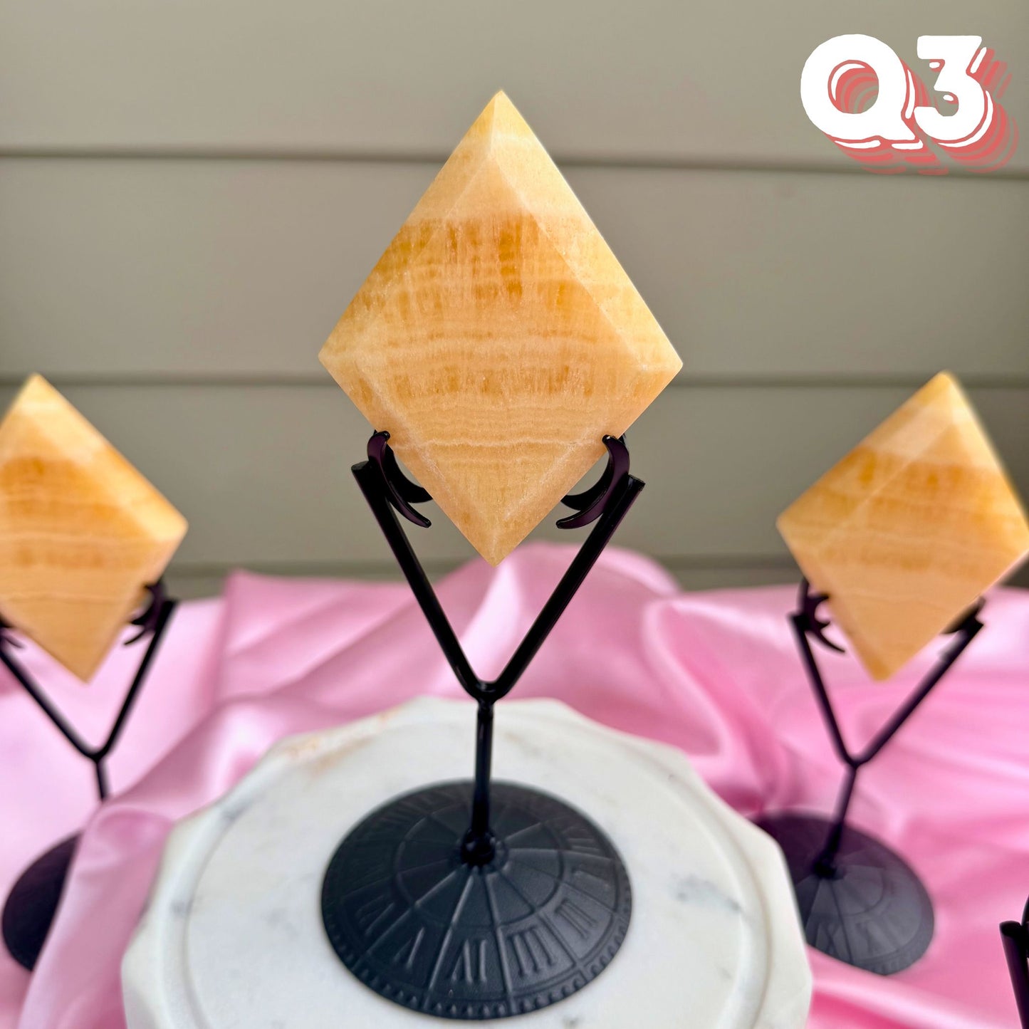 Yellow Calcite Diamond Carving with Stand | Q3