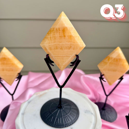 Yellow Calcite Diamond Carving with Stand | Q3