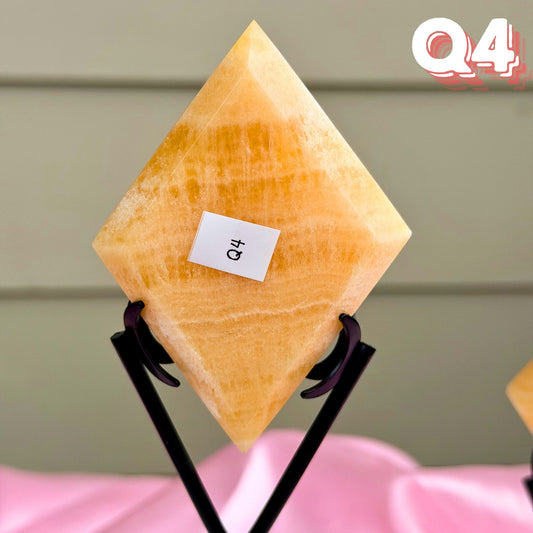 Yellow Calcite Diamond Carving with Stand | Q4
