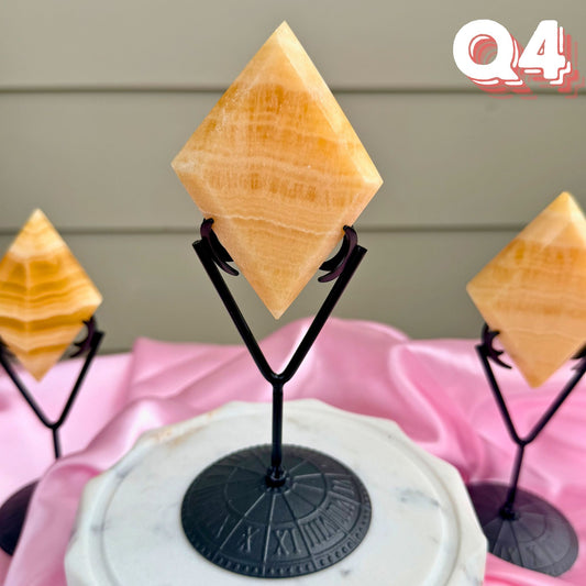 Yellow Calcite Diamond Carving with Stand | Q4