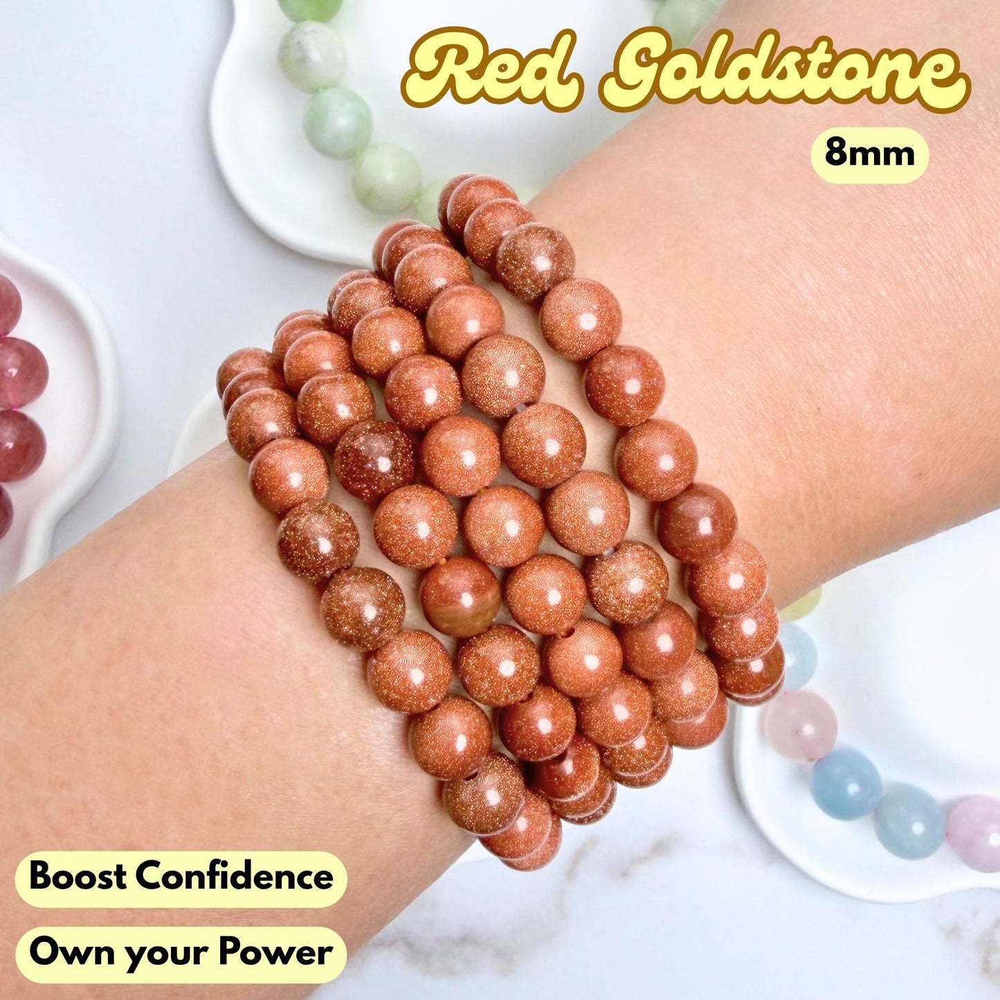 Red Goldstone 8mm Bracelet | Synthetic