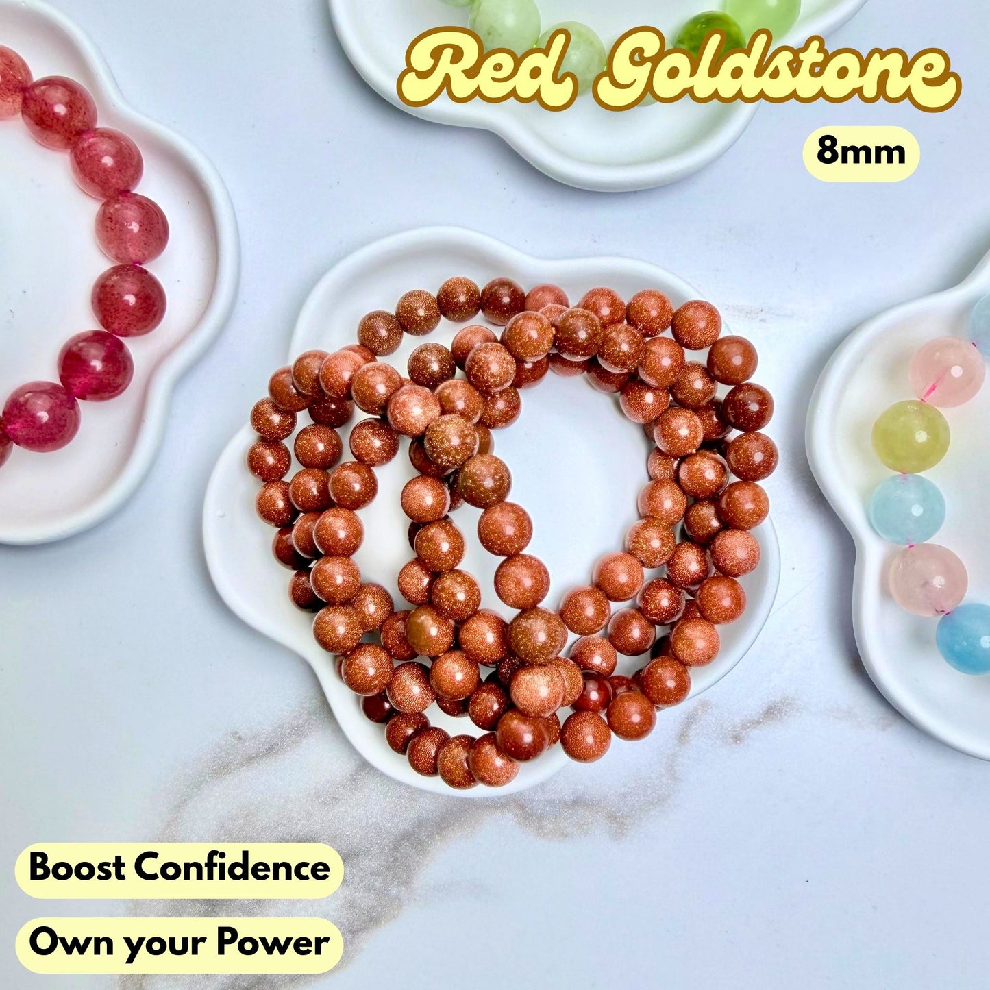 Red Goldstone 8mm Bracelet | Synthetic