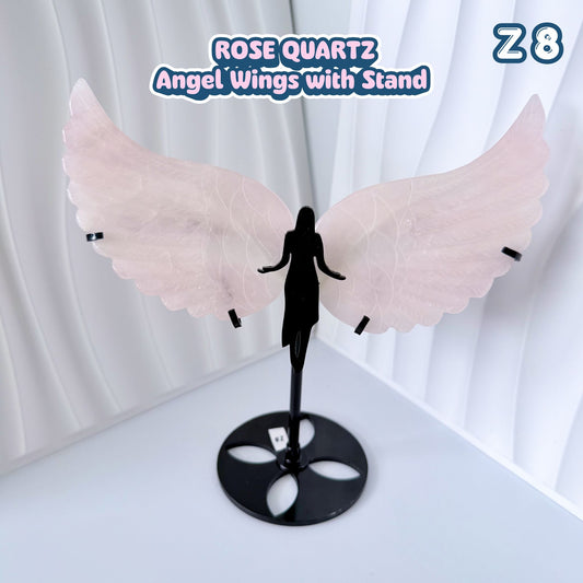 Rose Quartz Angel Wings with Stand | Z8