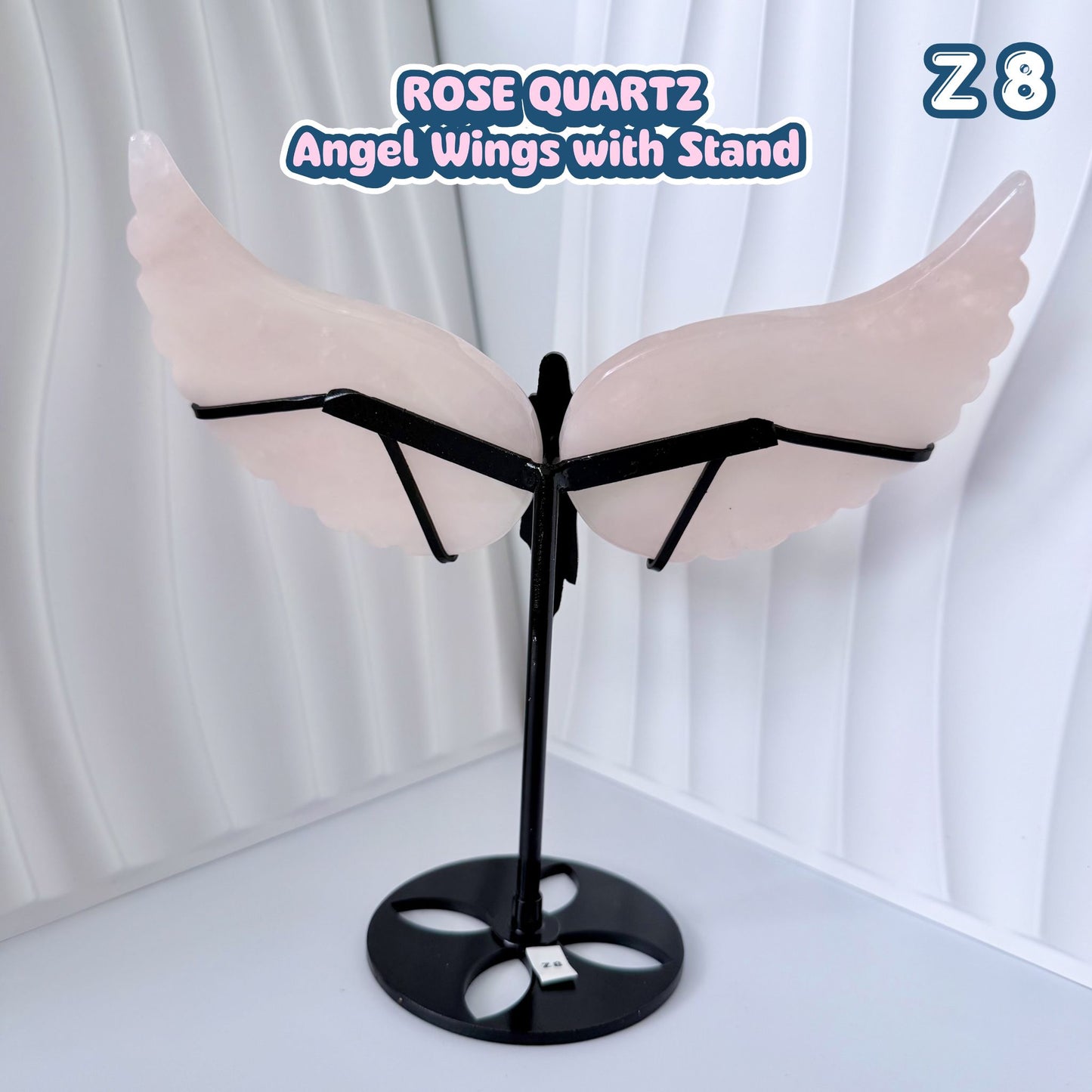 Rose Quartz Angel Wings with Stand | Z8