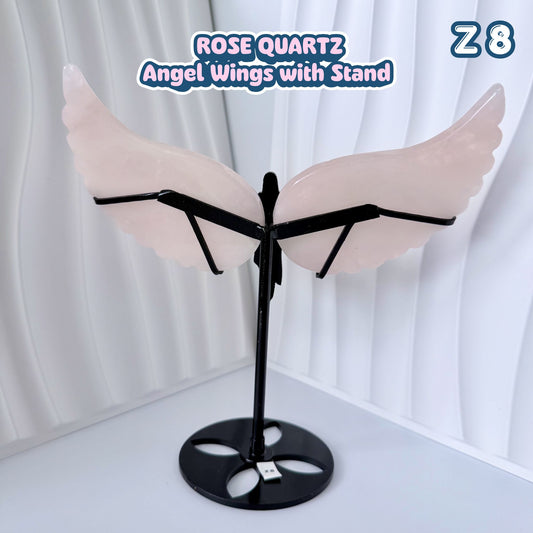Rose Quartz Angel Wings with Stand | Z8