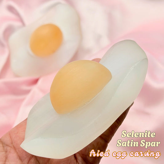 Selenite Fried egg carving