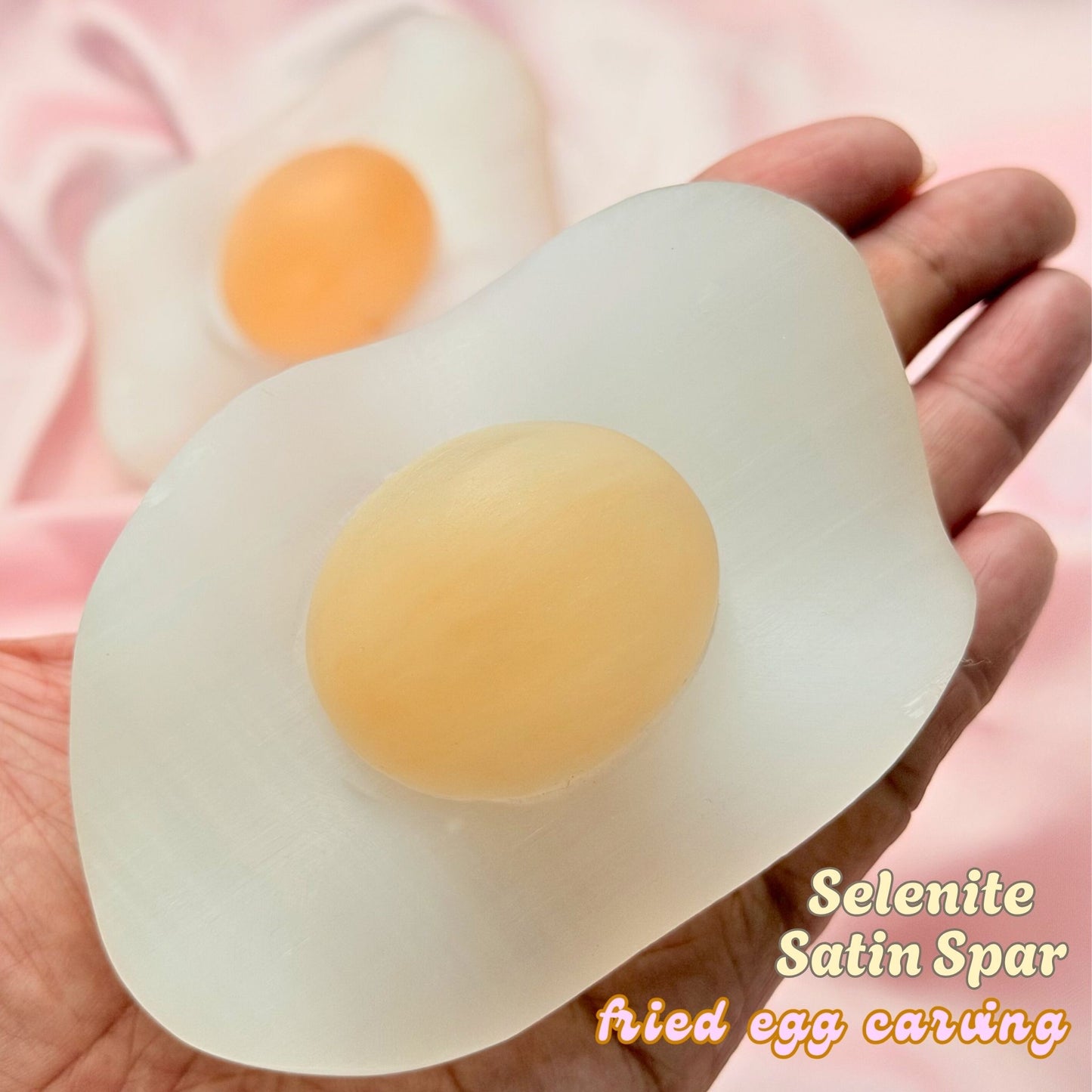 Selenite Fried egg carving
