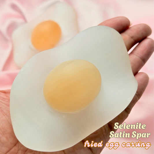Selenite Fried egg carving