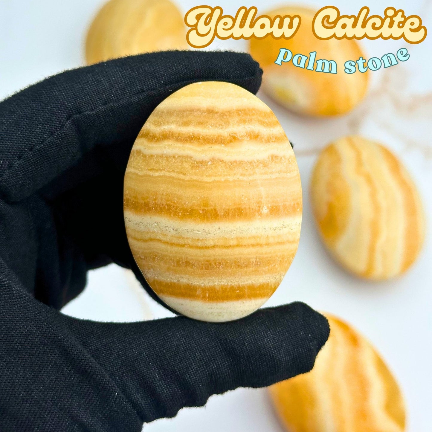 Yellow Banded Calcite Palm Stone | Intuitively Chosen